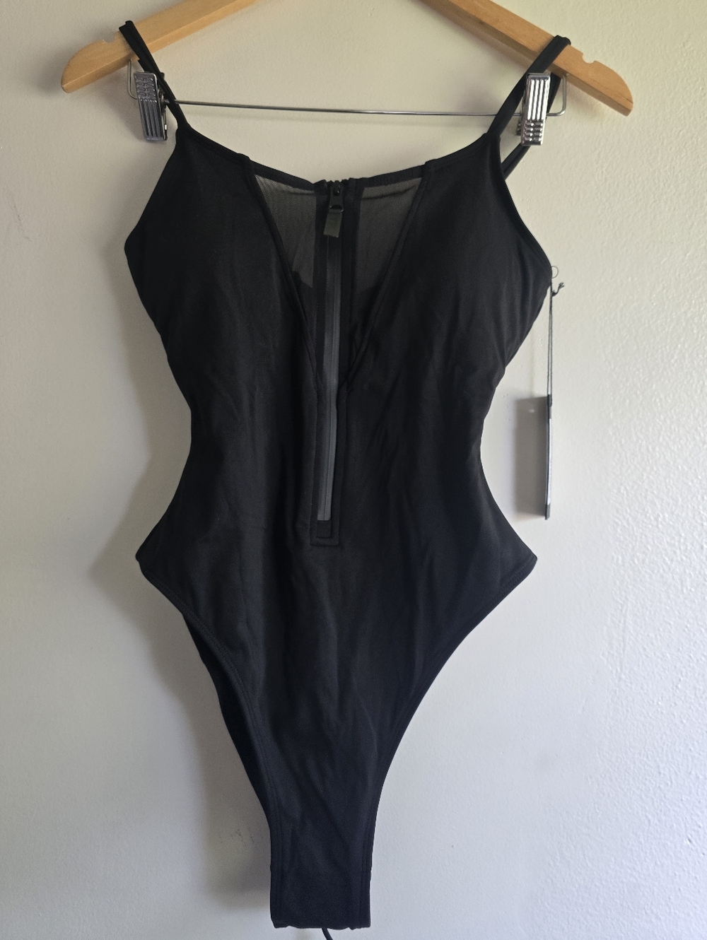 NWT! TA3,  Hi Cut Zippy One Piece Swimwear,Black,  Size M, Reg Length,MSRP $200